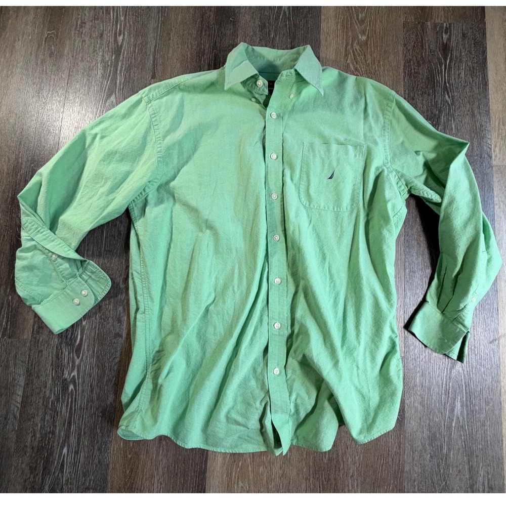 Nautica Vintage Oxford Button Down Mens Medium Green Long Sleeve Cotton Shirt